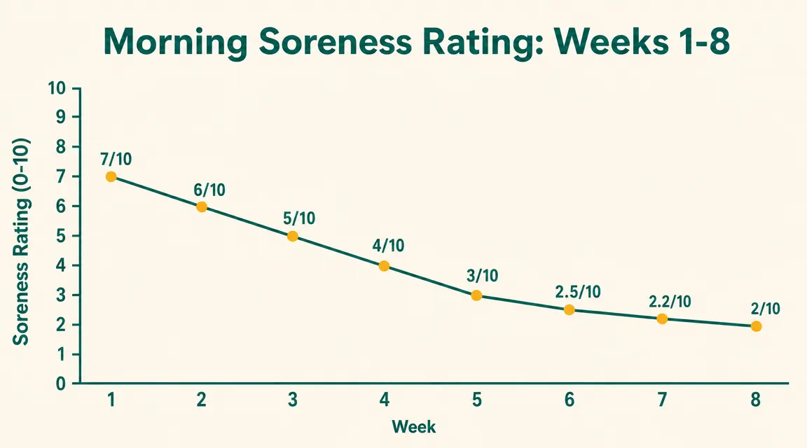 Chart showing soreness rating scale from week one to week eight of daily foam rolling