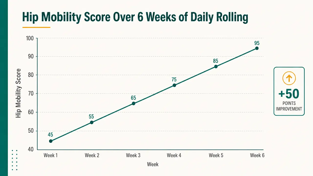 Chart showing mobility improvement timeline over 6 weeks of consistent foam rolling